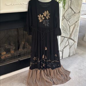 Black maxi dress with gold and gray sequins made in India